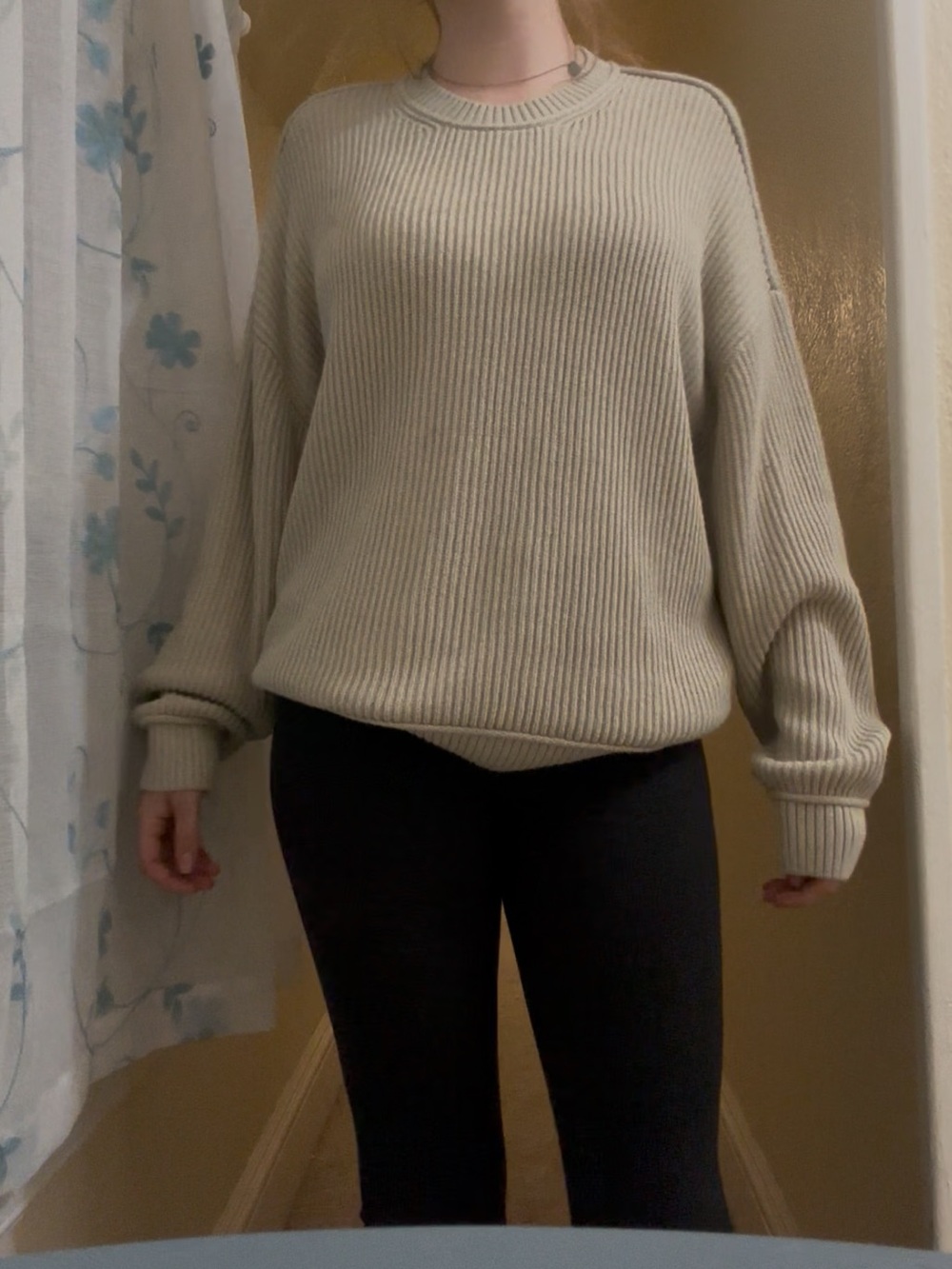 Hollister Oversized Ribbed Crewneck Sweater in Light Beige